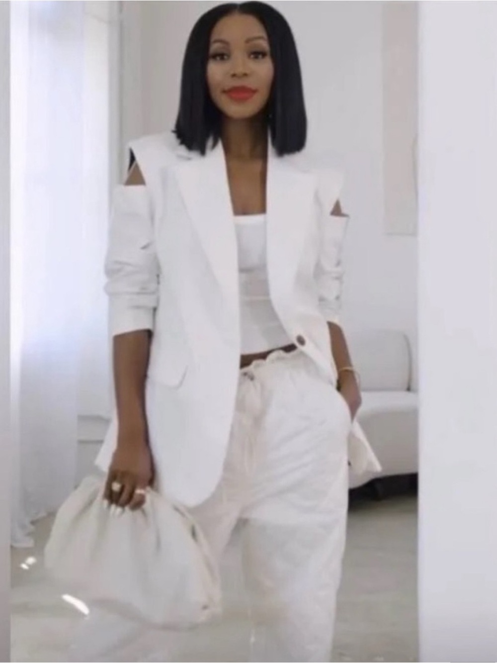 Kahlana Barfield Brown -White Tailored cut out Blazer - Minimal Chic